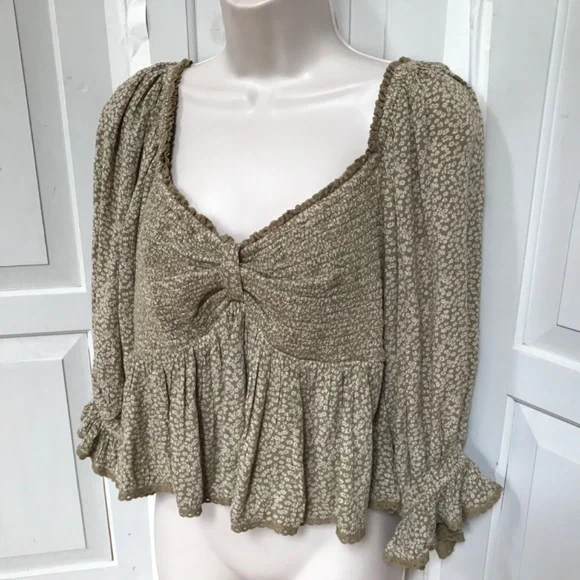 Free People Tan Floral Crop Top - Picture 7 of 14